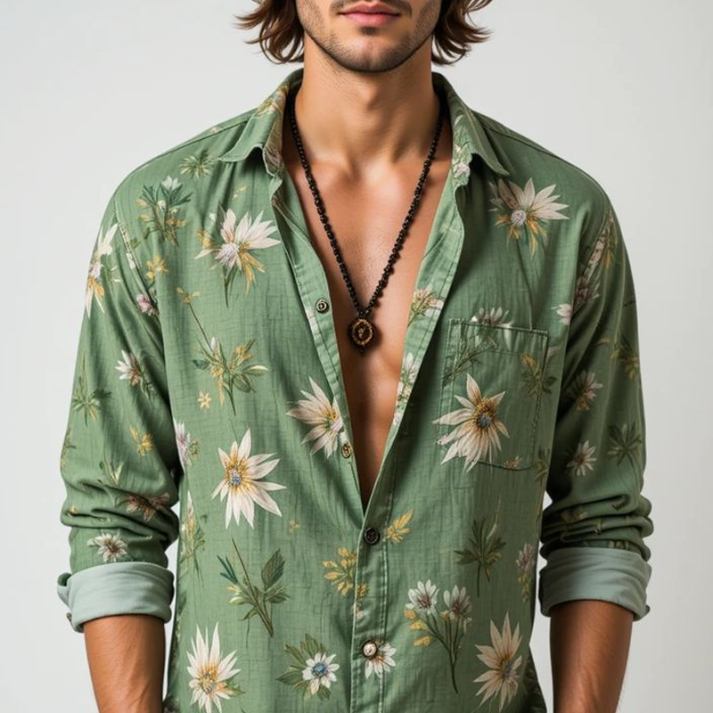 Men's Floral Lapel Long Sleeve Shirt MTA3033G2Z