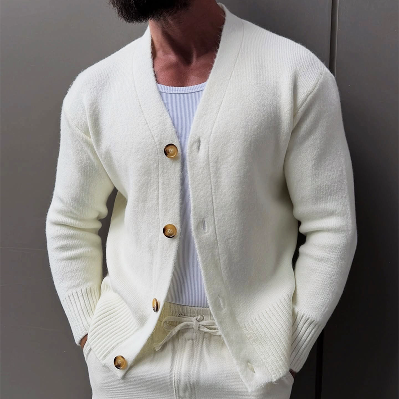 Men's Vintage Casual Cotton Yarn Button Knitted Sweater Collarless Cardigan MTA0940J2TO