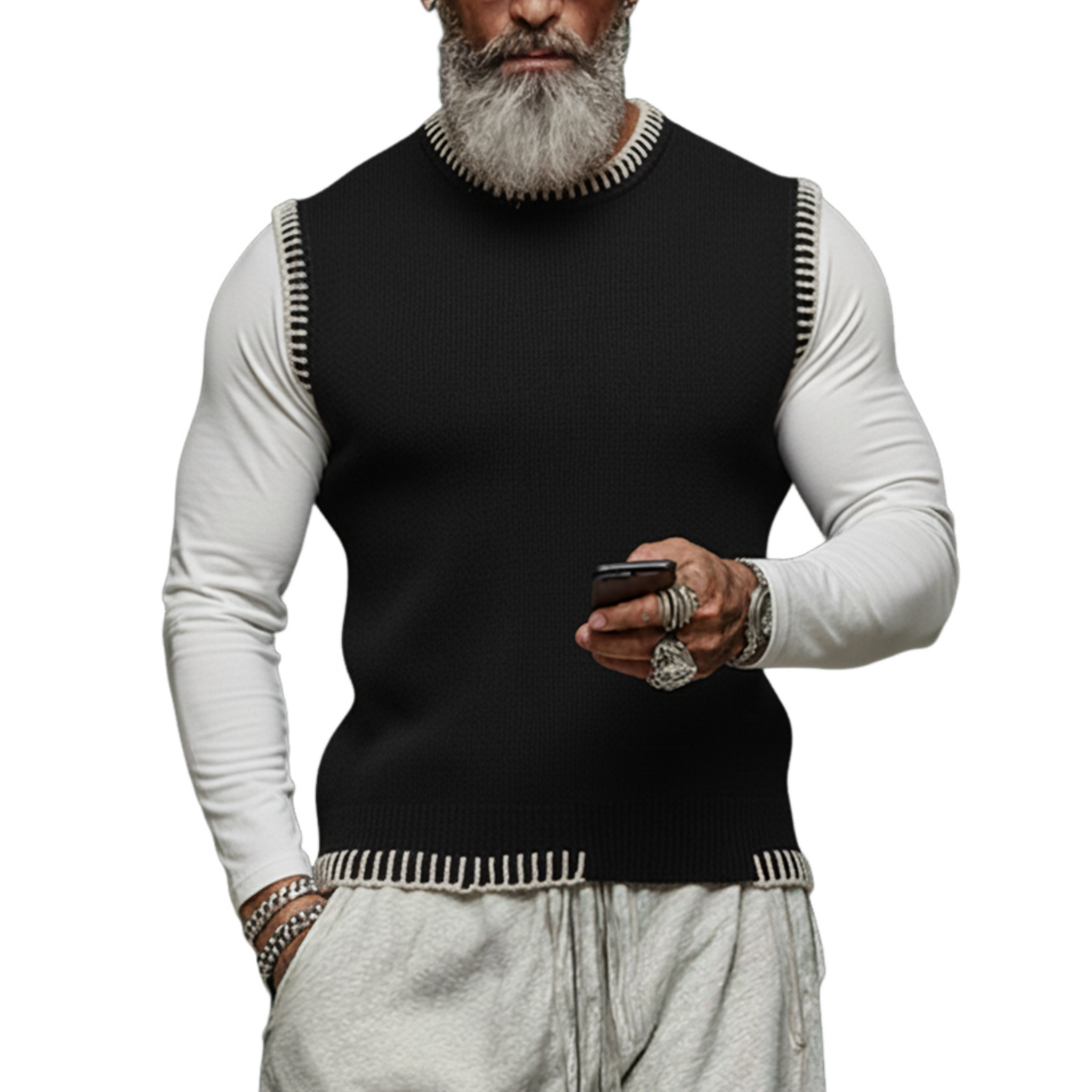 Men's Fashionable And Unique Crew Neck Slim Fit Knit Tank Top MTA2963J2K