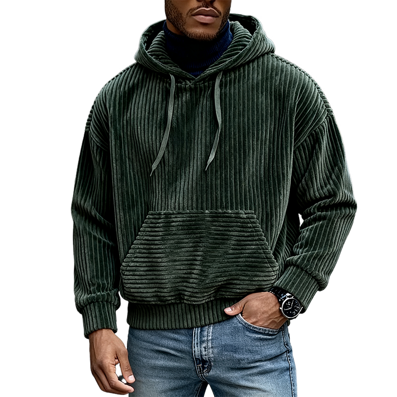 Men's Corduroy Vintage Solid Color Hoodie MTA1601J0X