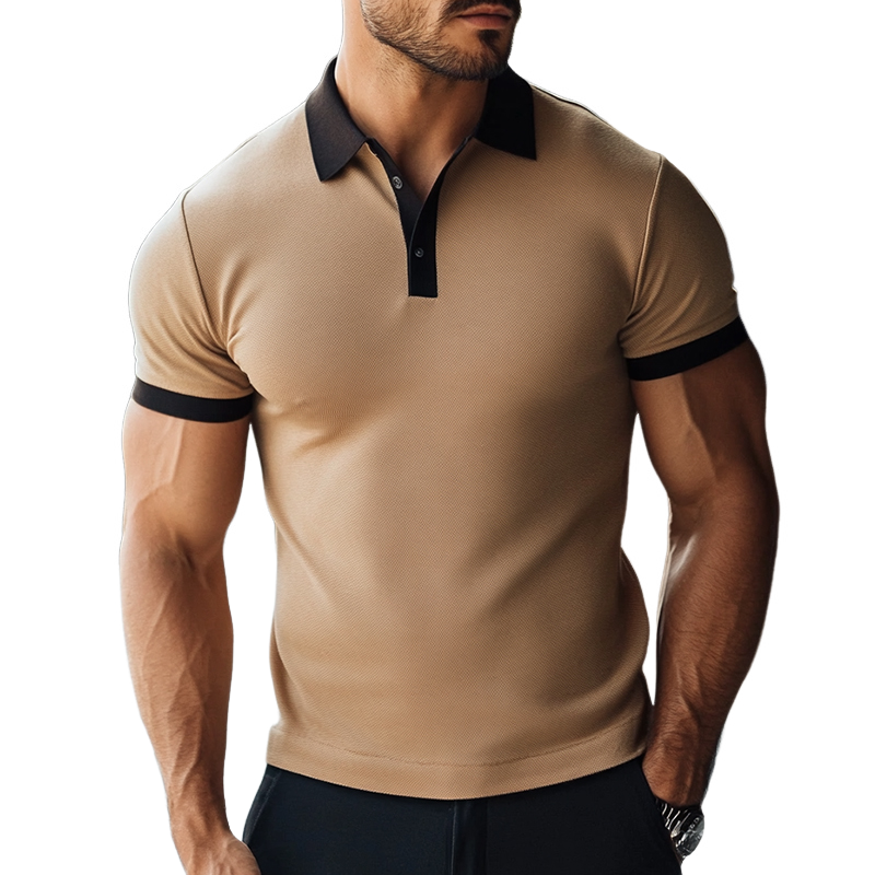 Men's Retro Casual Contrast Color Short-sleeved Polo Shirt 98282240TO