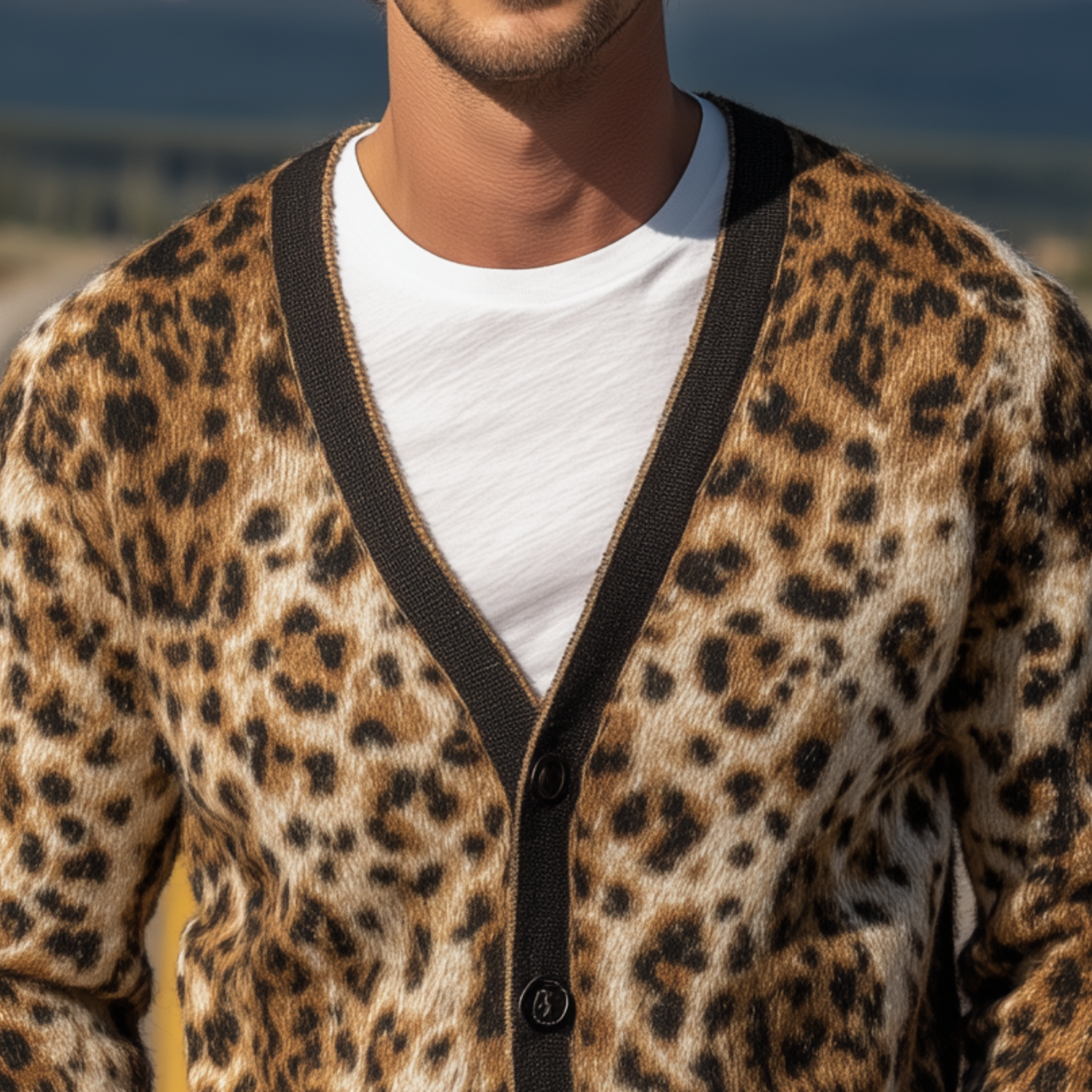 Men's Classic Vintage Leopard Mohair Knitted Slim Fit Cardigan MTA0807H7K