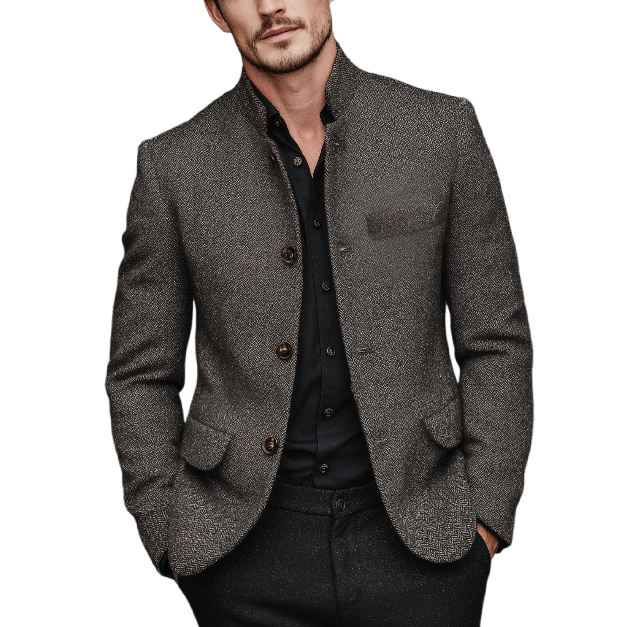 Men's Classic Vintage Herringbone Cotton Blend Stand Collar Jacket MTA0970I2K