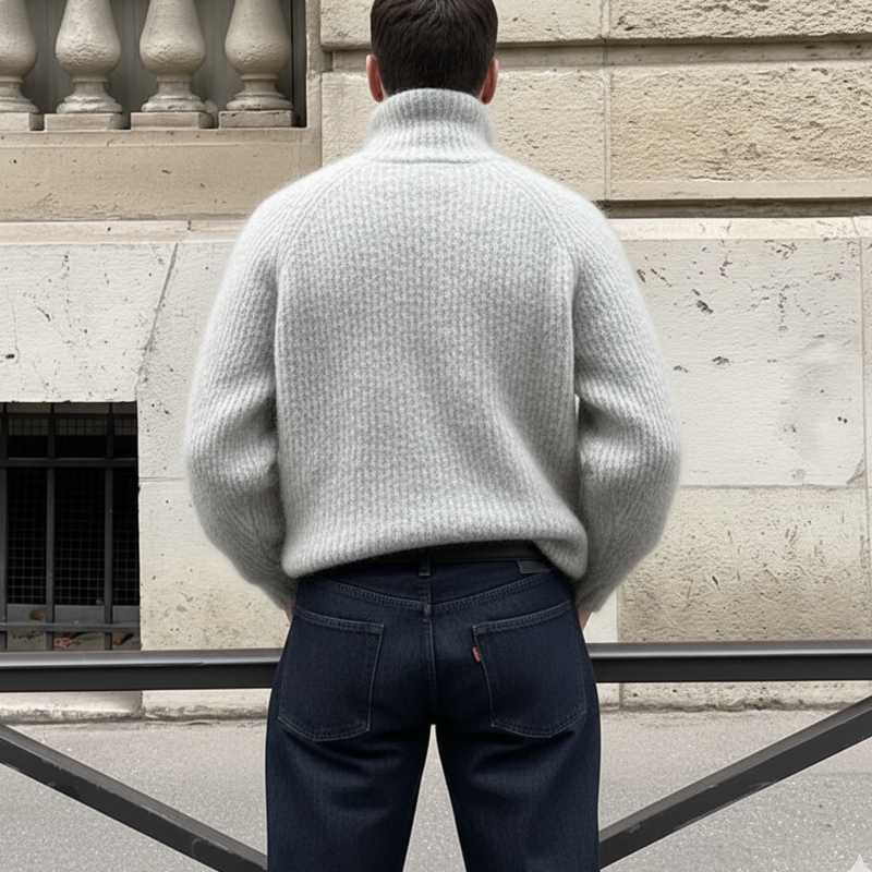 Men's Urban Casual Light Gray Turtleneck Knit Sweater MTA1004K0U