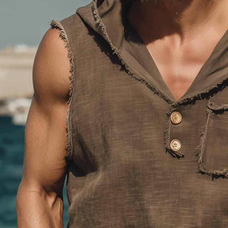 Men's Summer Cotton Hooded Raw Edge Tank Top MTA0468G2U