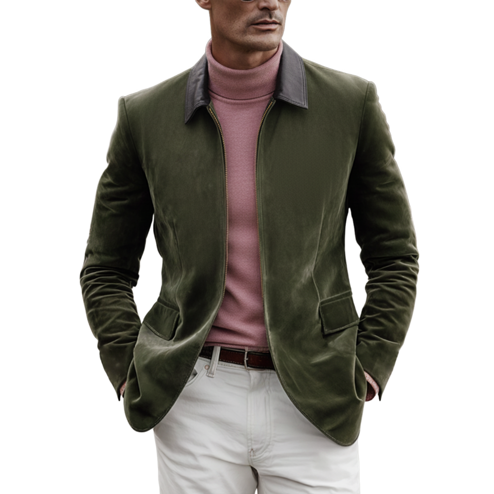 Men's Classic PU Leather Lapel Zipper Suede Slim Fit Jacket MTA2337J3K