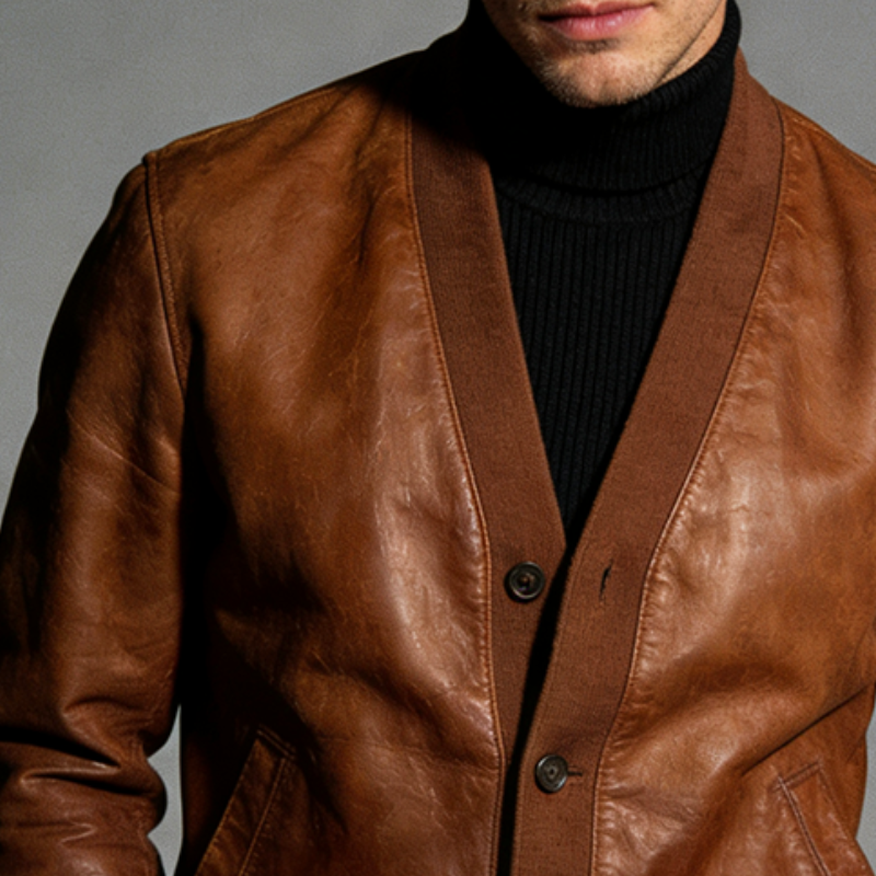 Men's Retro Casual PU Button Cardigan MTA0924L7TO