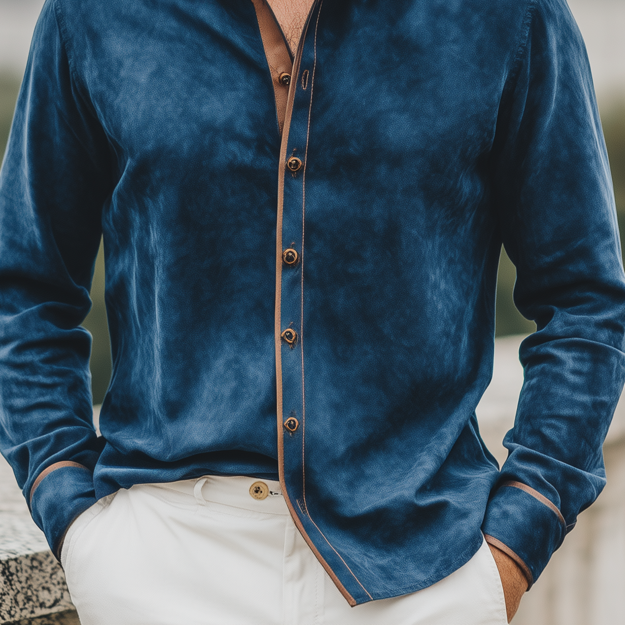 Men's Classic Casual Suede Fabric Patchwork Slim Long Sleeve Shirt MTA0417H7K