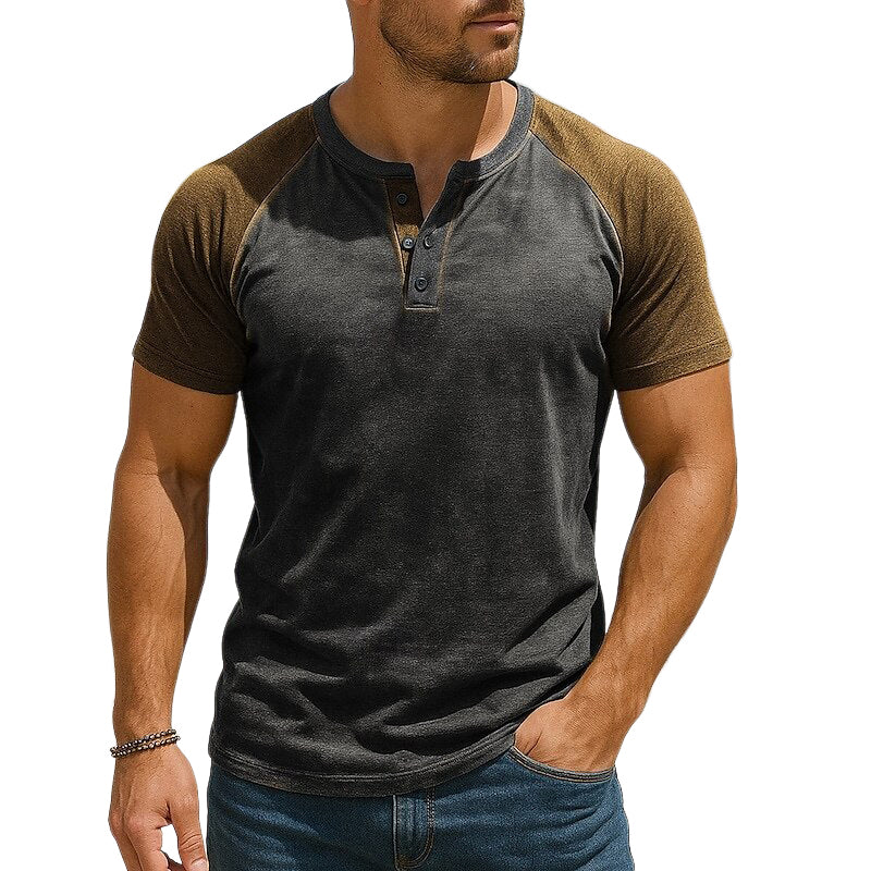 Men's Contrast Henley Collar Short Sleeve T-Shirt MTA1945E7X
