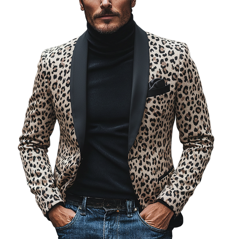 Men's Vintage Leopard Print Contrast Blazer MTA2660I2X