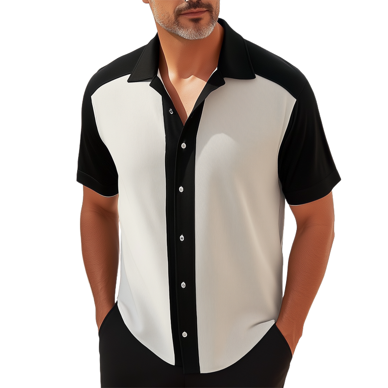 Men's Business Striped Textured Colorblock Short Sleeve Shirt MTA2229G3U