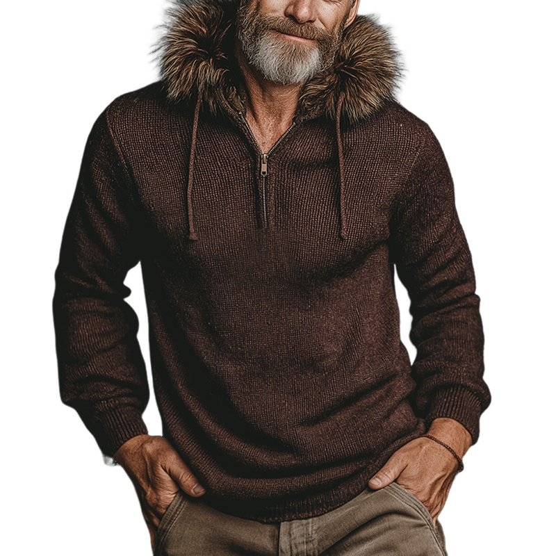 Men's Retro Casual Knitted Hooded Zipper Sweater MTA0133K9TO