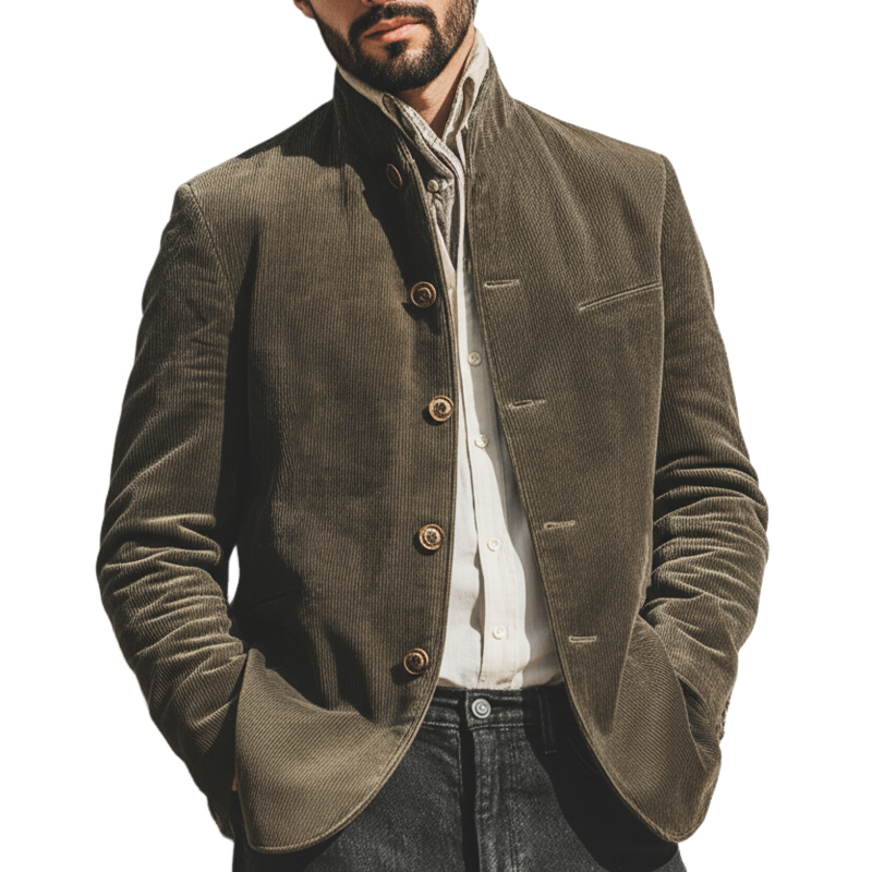 Men's Urban Style Stand-collar Corduroy Button-up Jacket MTA2580K5U
