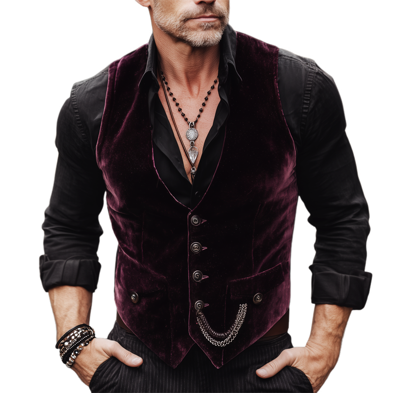 Men's Business Velvet V-neck Single-breasted Vest MTA1471H1U