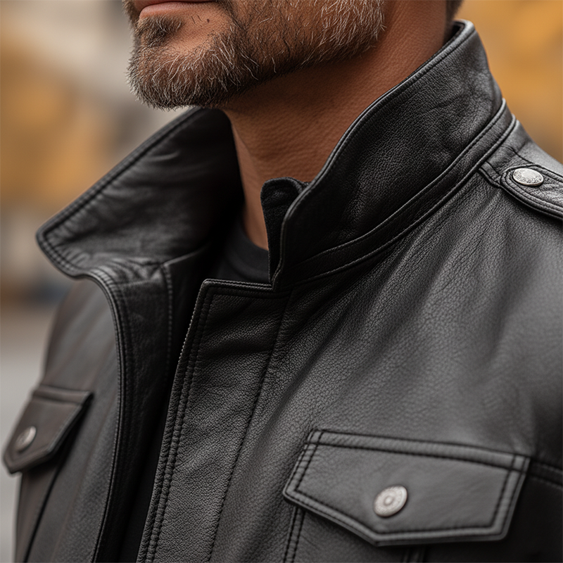 Men's Vintage Stand-collar PU Faux Leather Button-up Jacket MTA1625L0P