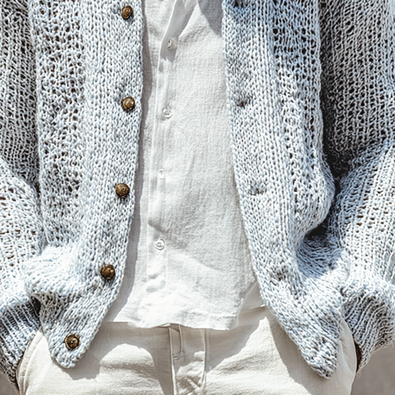 Men's Solid Color Openwork Stand Collar Single Br Easted Cardigan MTA0408I6Z