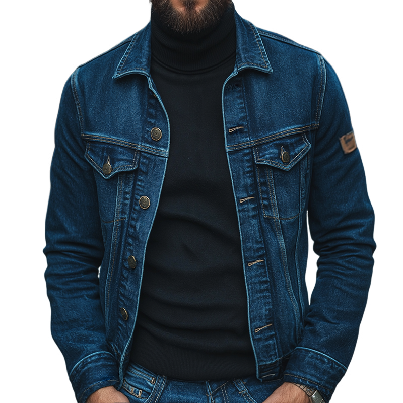 Men's Retro Casual Washed Distressed Lapel Denim Jacket MTA1968H4TO