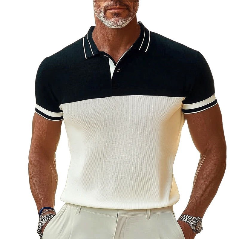 Men's Summer Business Classic Black and White Patchwork Knitted POLO Shirt MTA0752E0U