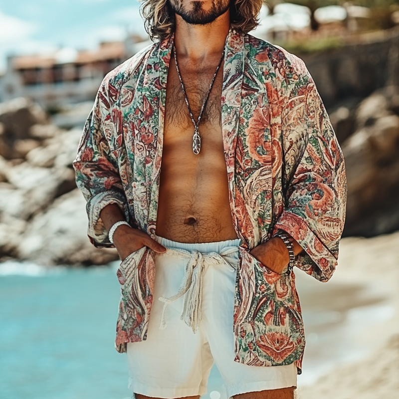 Men's Fashion Bohemian Style Long Sleeve Loose Long Cardigan MTA1448E4Z