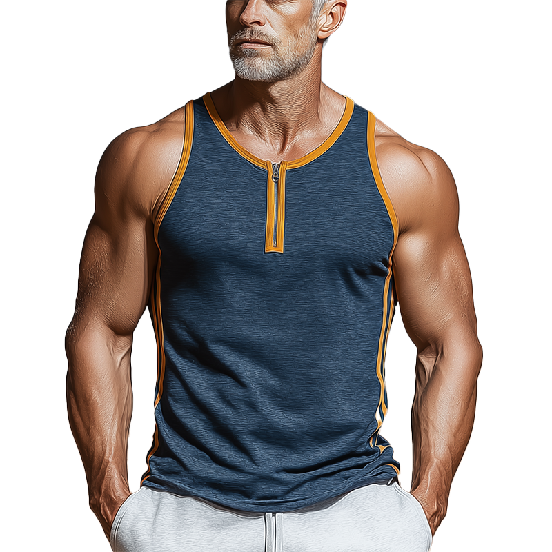 Men's Summer Fashion Contrast Color Decorated Sleeveless Tank Top MTA1077G9P