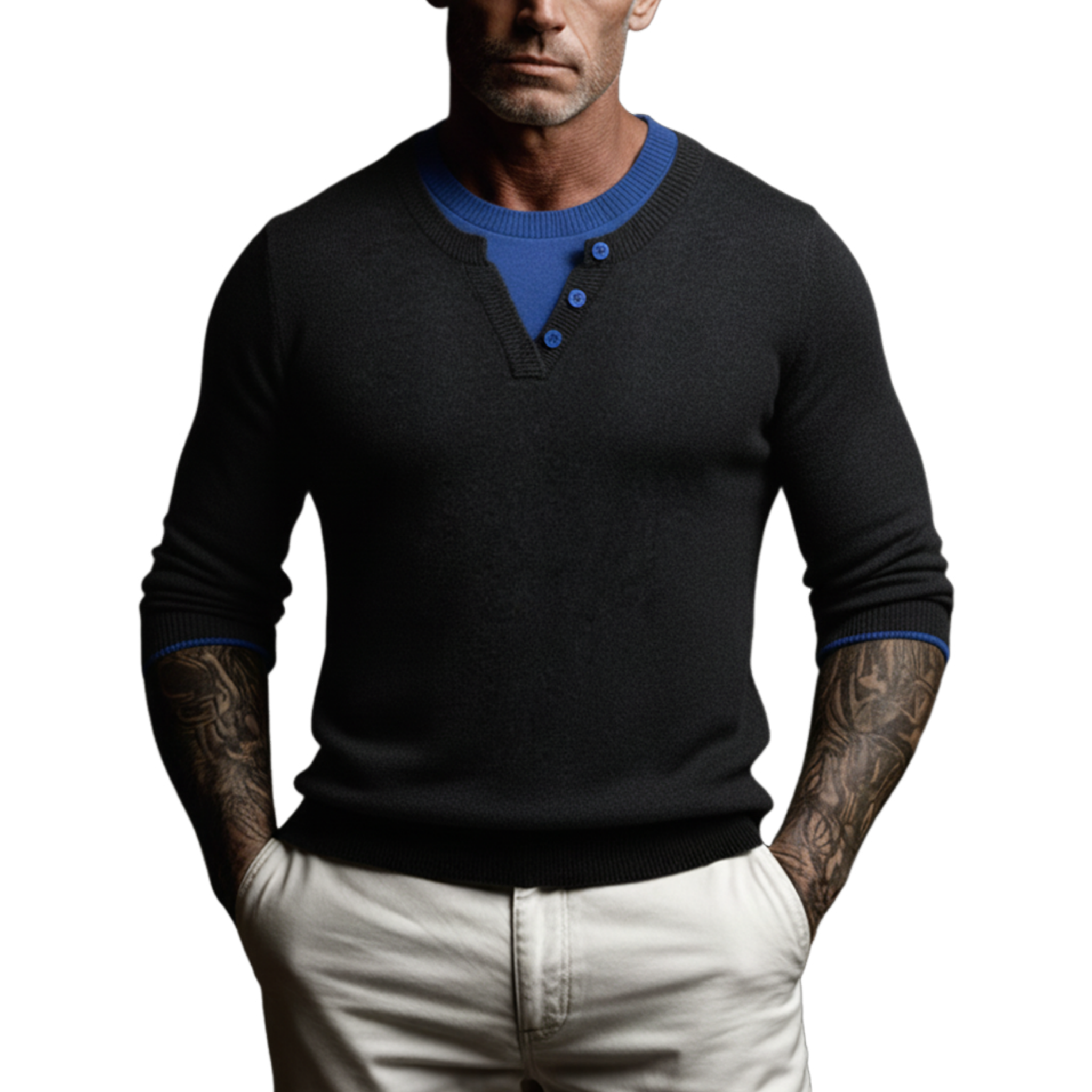 Men's Classic Casual Color-blocked Faux Two-piece Slim Fit Sweater MTA0714K4K