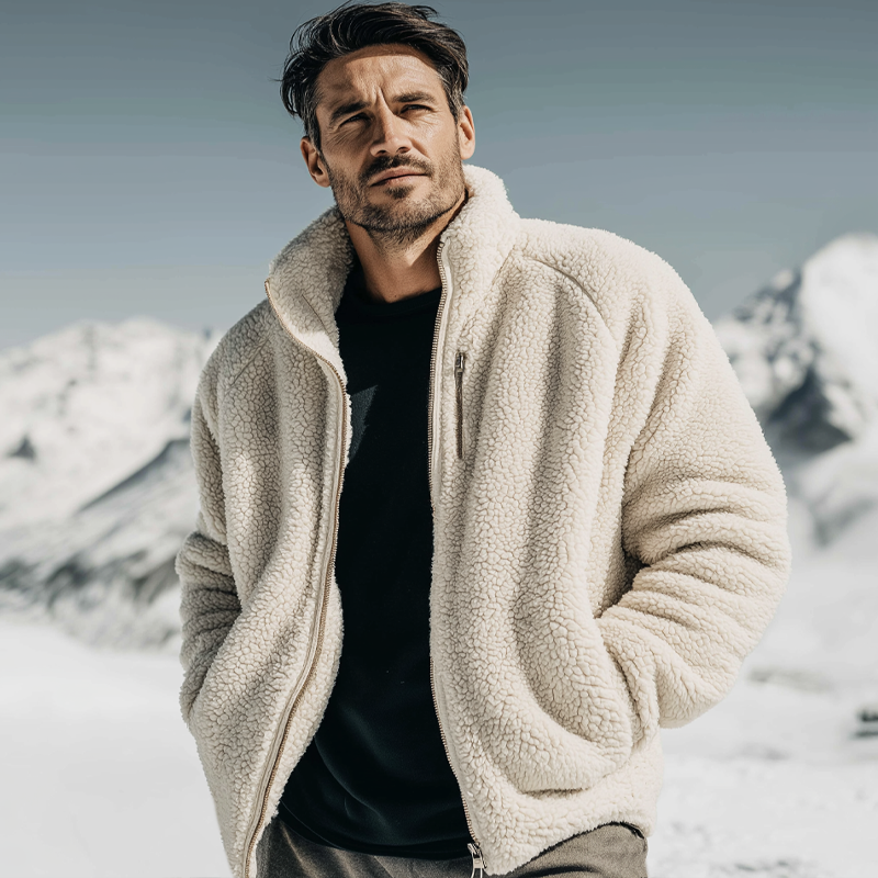 Men's Urban Warm Faux Lambskin Stand-collar Zip-up Jacket MTA2863K5U