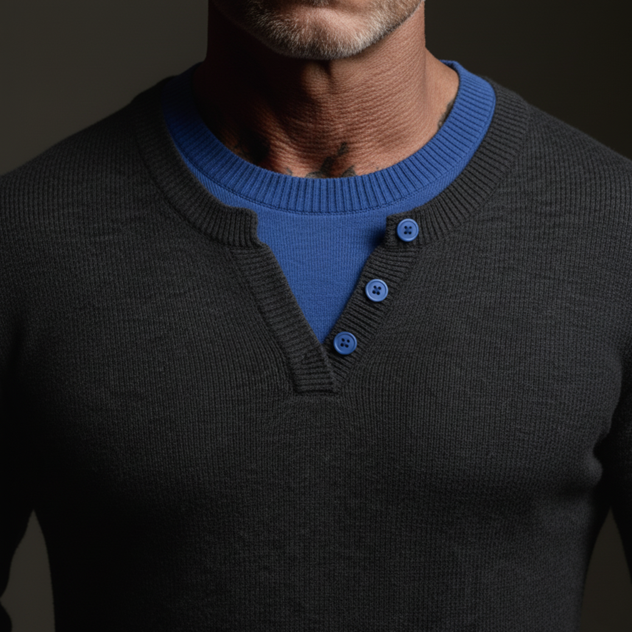 Men's Classic Casual Color-blocked Faux Two-piece Slim Fit Sweater MTA0714K4K