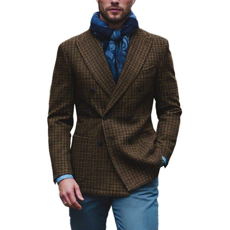 Men's Winter Retro Wool Blend Plaid Double-Breasted Suit Jacket MTA2144K7P