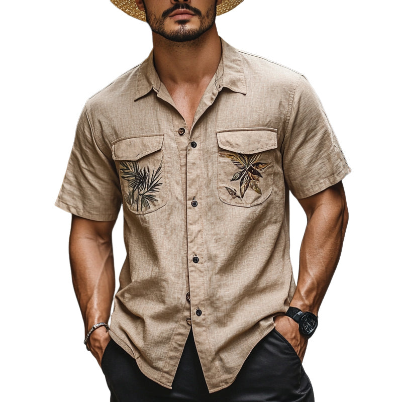 Men's Botanical Print Pocket Short Sleeve Shirt MTA2957D9X