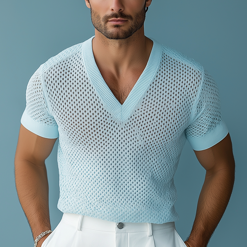 Men's Summer Fashion Knitted Mesh Short Sleeve T-Shirt MTA2278G6P