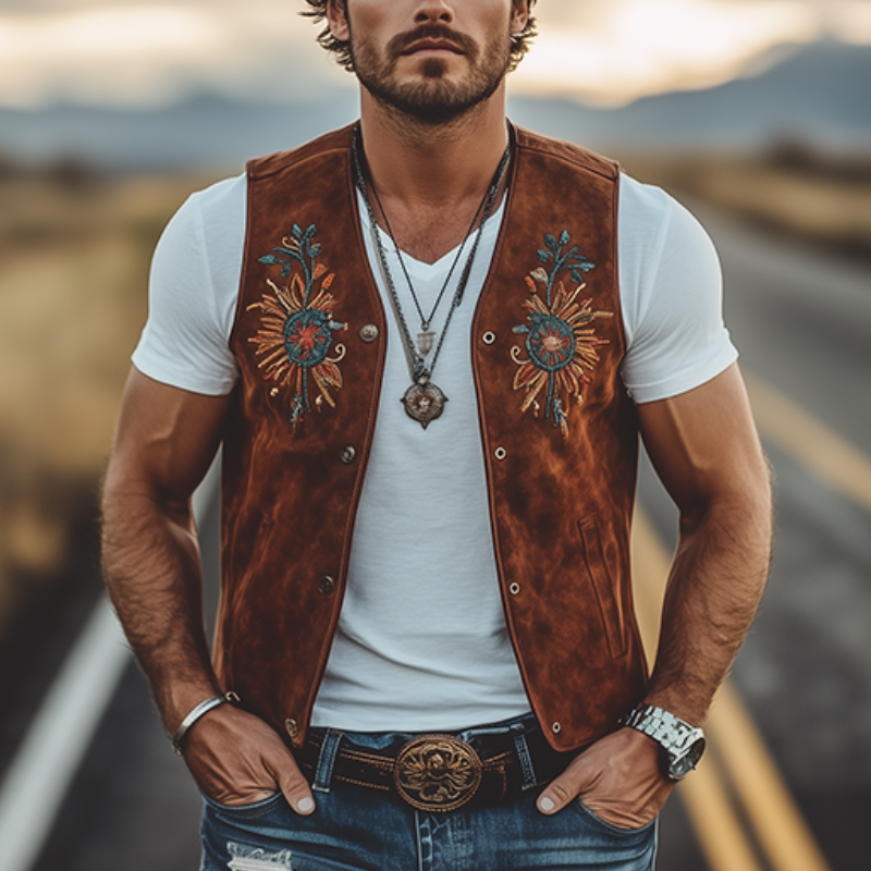 Klassisk retro vestlig cowboy semsket brodert vest for menn 51290662K