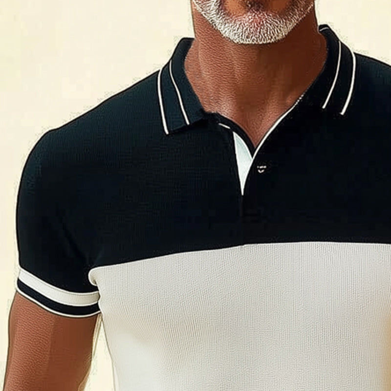 Men's Summer Business Classic Black and White Patchwork Knitted POLO Shirt MTA0752E0U