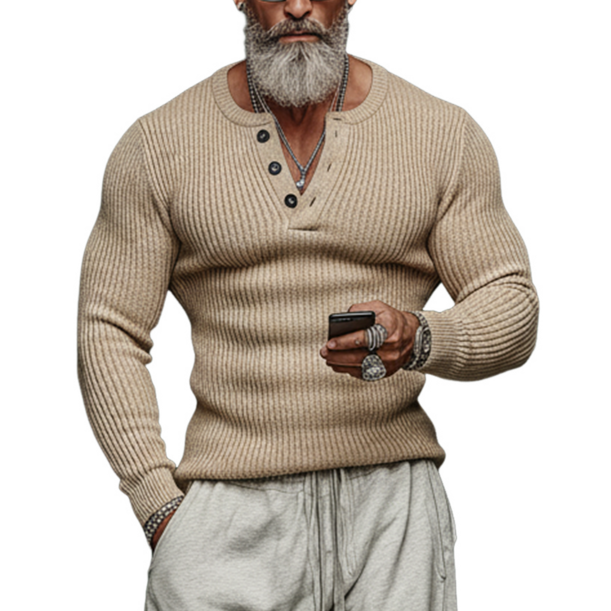 Men's Classic Casual Tough Style Henley Collar Slim Fit Sweater MTA287