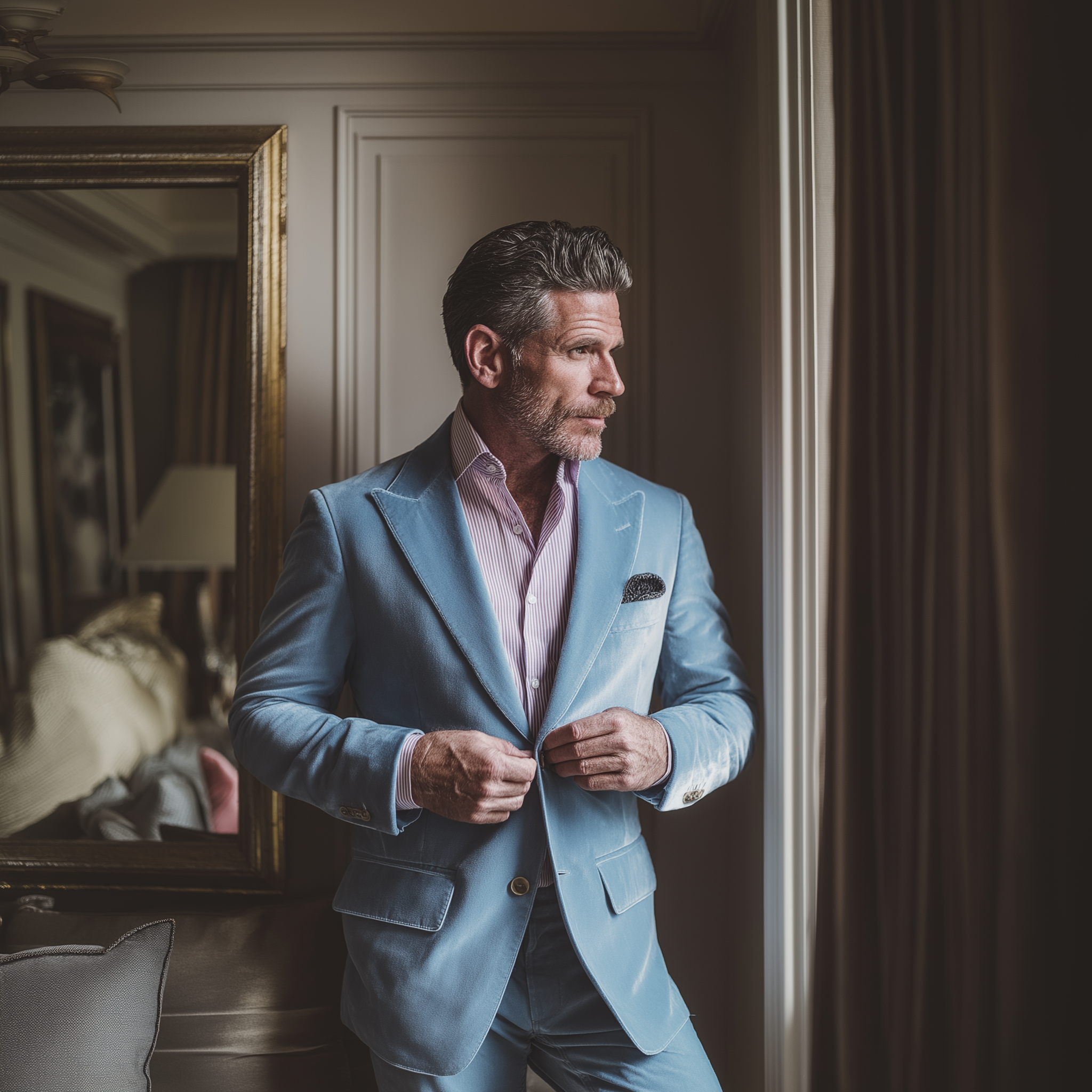 Men's Winter Retro Solid Color Shiny Velvet Suit MTA0486I1P