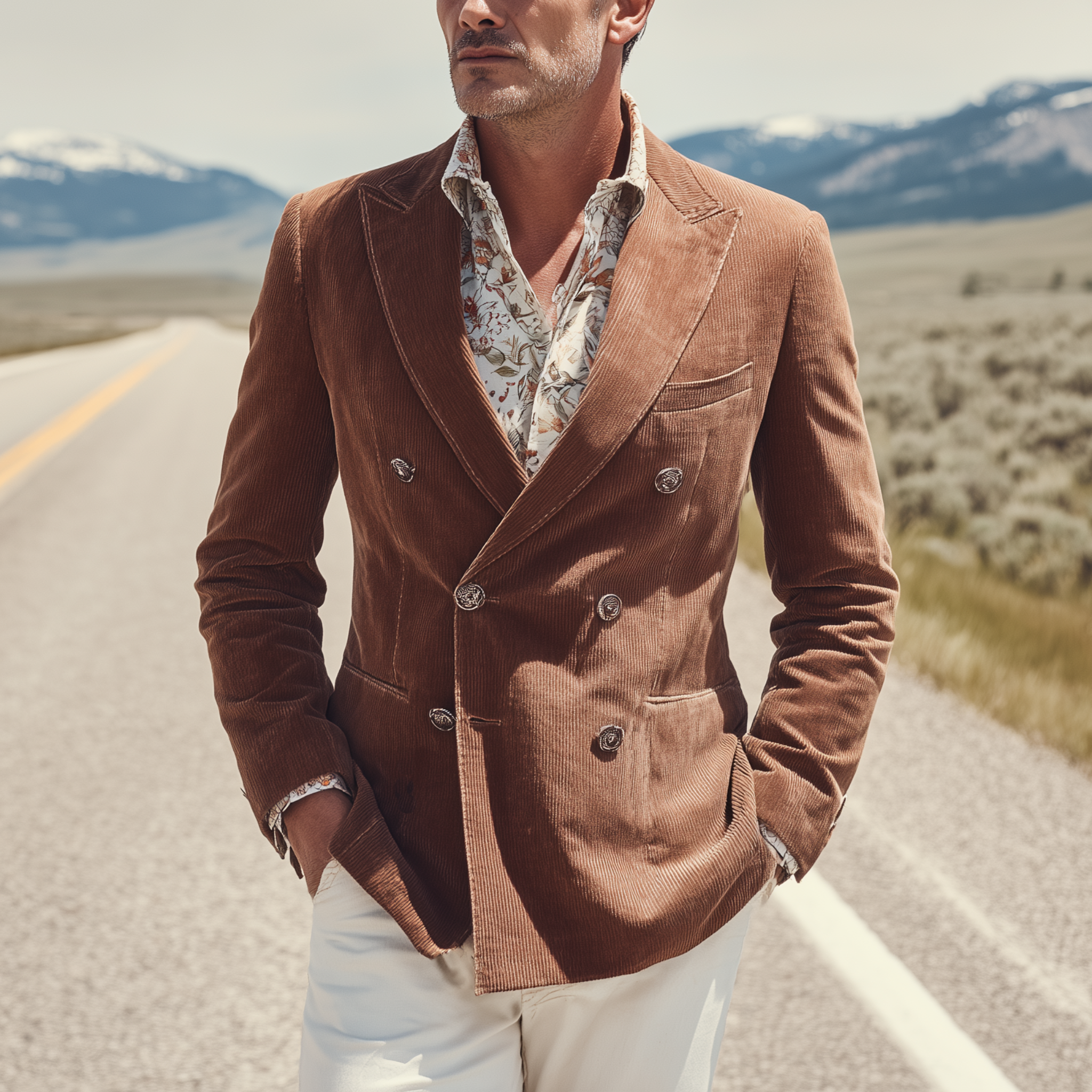 Men's Classic Vintage Corduroy Double-breasted Slim-fit Blazer MTA2808H2K