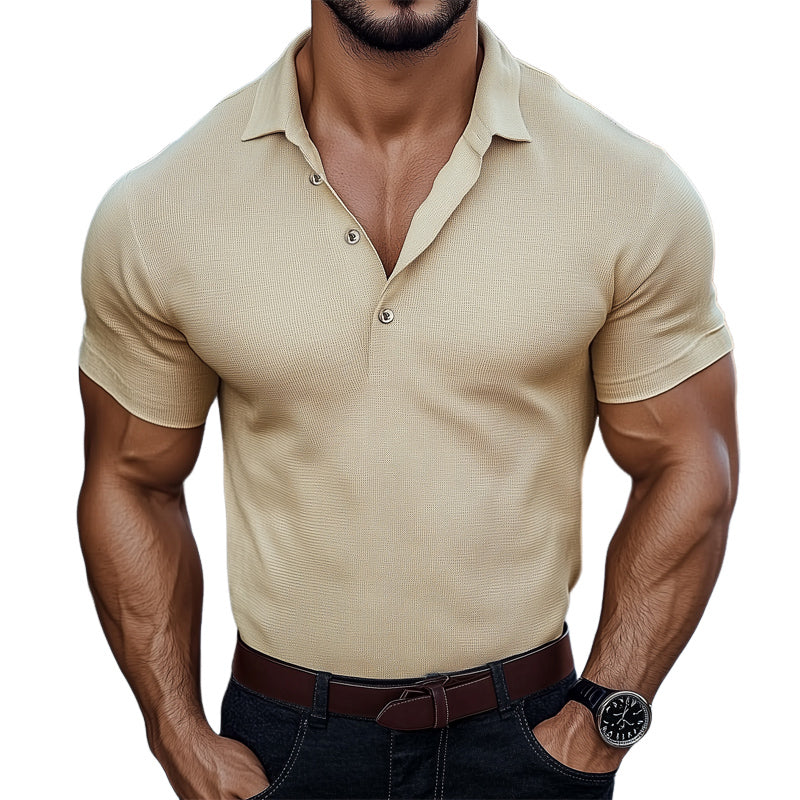 Men's Summer Basic Solid Color Textured Polo Neck T-Shirt MTA3067D0U