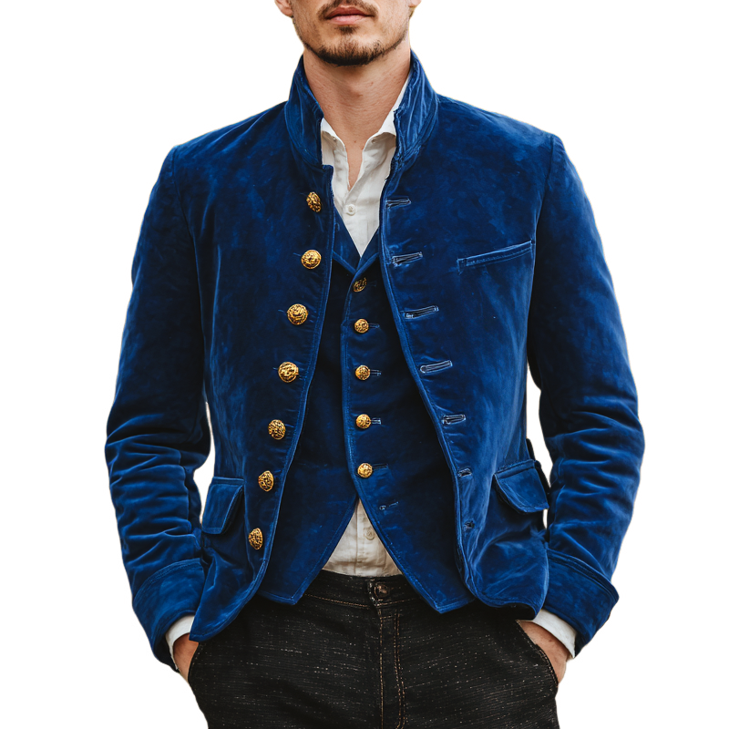 Men's Vintage Solid Velvet Stand Collar Single Breasted Jacket MTA0388I0Z