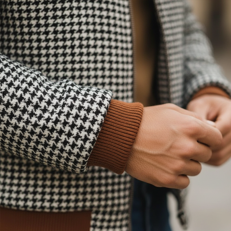 Men's Winter Retro Houndstooth Faux Suede Patchwork Jacket MTA1286K8P