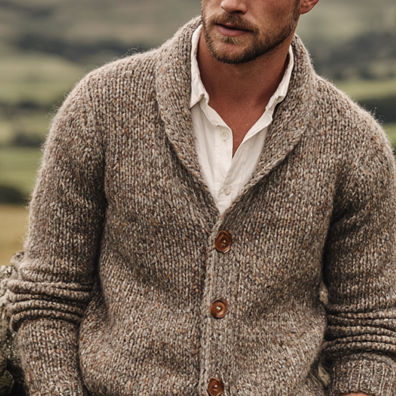 Men's Mixed Color Knit Shawl Collar Single Breasted Cardigan MTA0813I9Z