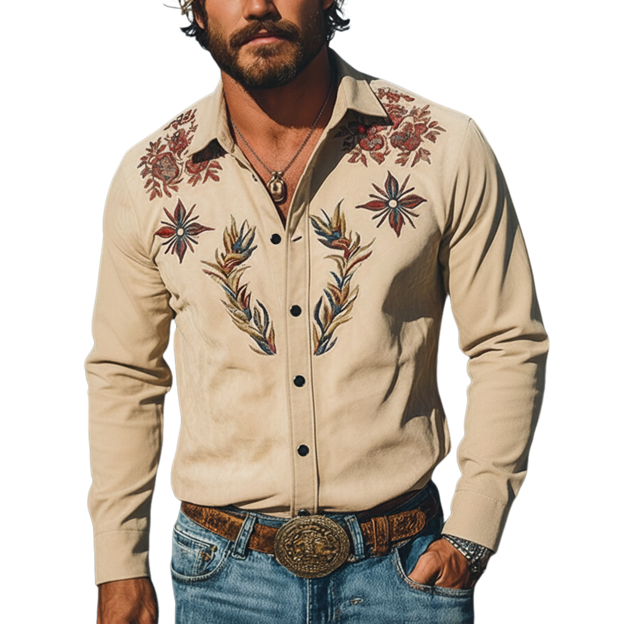 Men's Classic Casual Faux Suede Embroidered Long-sleeved Shirt MTZ0941A5K