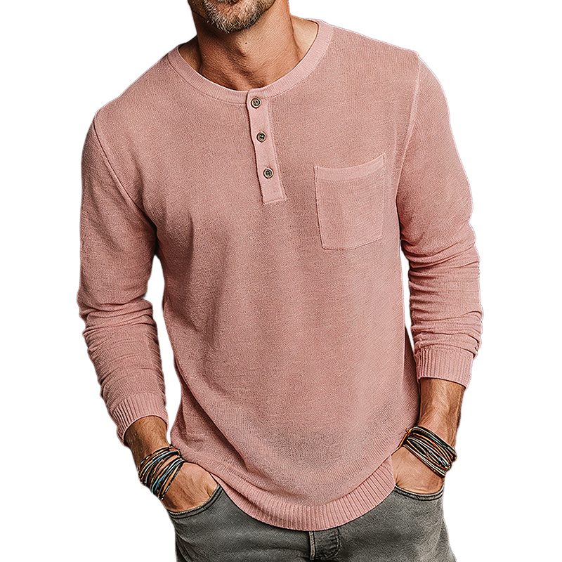 Men's Retro Casual Lightweight Knitted Henley Collar Sweater MTZ0801A8TO