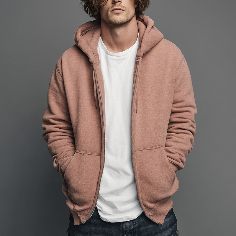 Men's Autumn Fashion Solid Color Hooded Zipper Sweatshirt MTA1357I3P