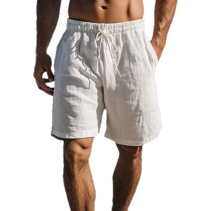 Men's Cotton and Linen Drawstring Beach Shorts 19600715X