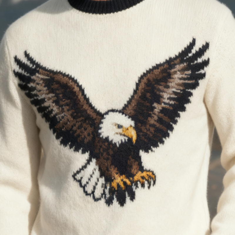 Men's Retro Casual Knitted Eagle Crew Neck Sweater MTA2969K7TO