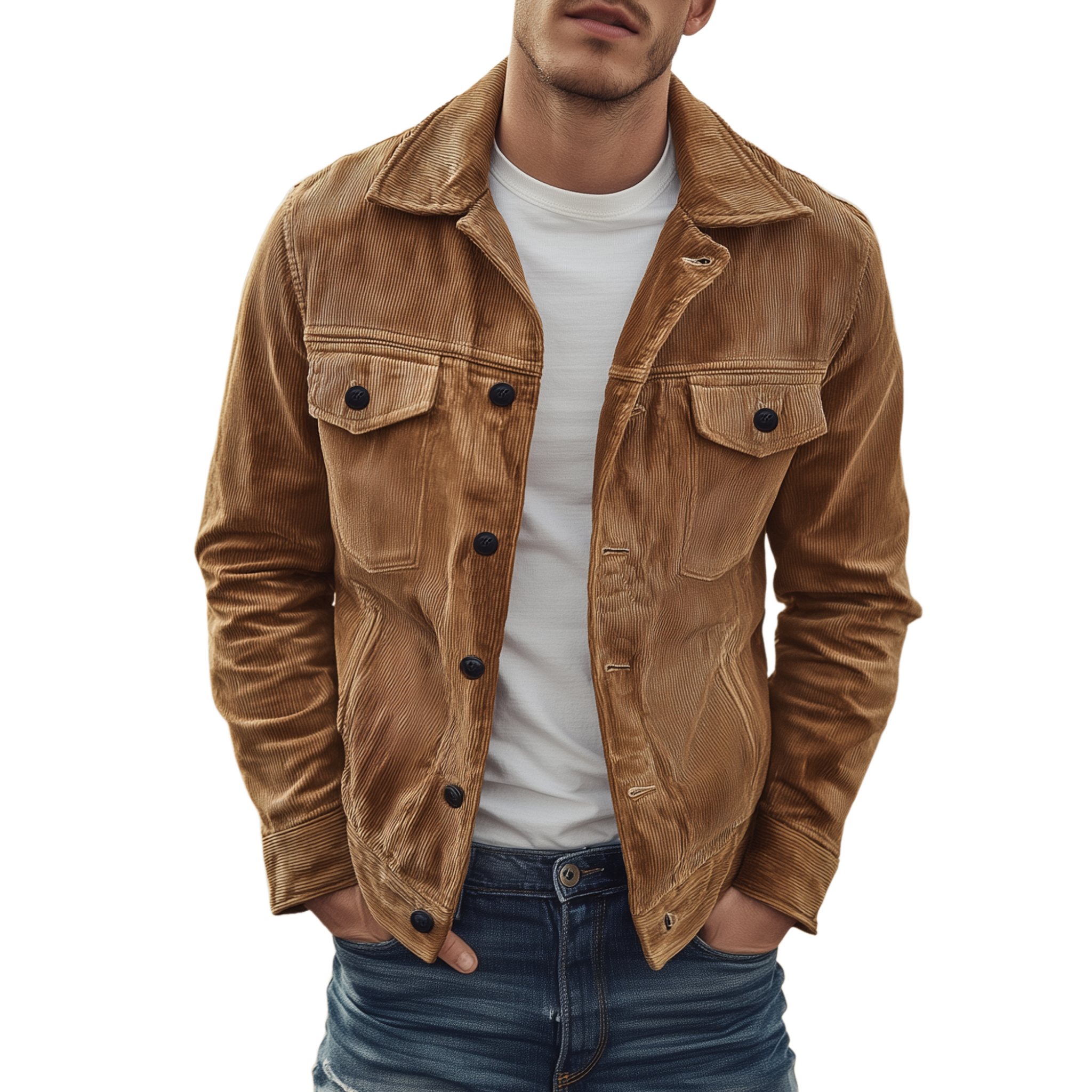 Men's Classic Casual Multi-pocket Lapel Corduroy Thin Jacket MTA0480H6K