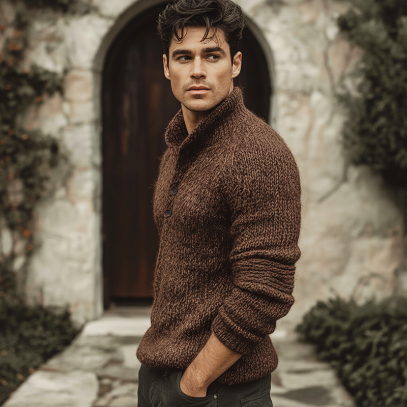 Men's Classic Button-up Stand-collar Casual Knitted Sweater MTA2706K1U