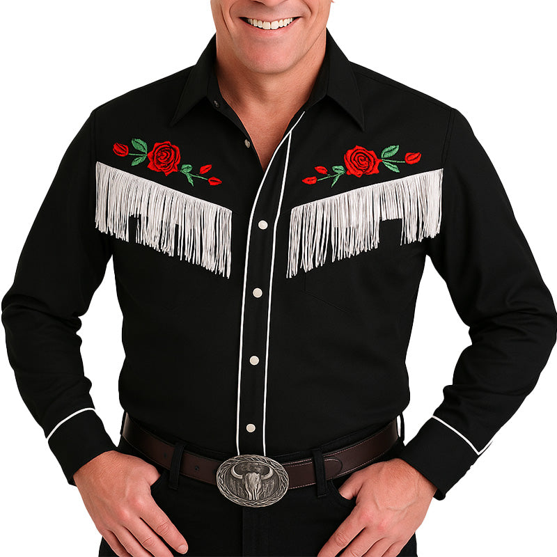 Herreskjorte med broderte dusker, langermet, casual i western-cowboystil MTA1901E1P