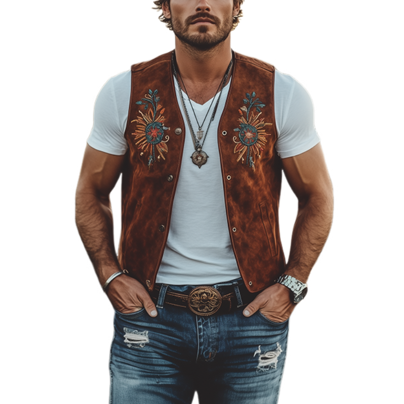 Klassisk retro vestlig cowboy semsket brodert vest for menn 51290662K