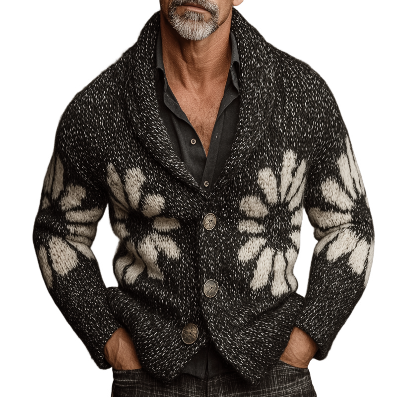 Men's Retro Casual Daisy Color Block Button Cardigan MTA0649K4TO