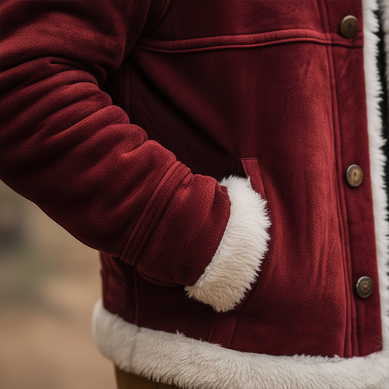 Men's Winter Retro Christmas Tree Embroidered Faux Suede Fleece Lined Jacket MTA1710K0P